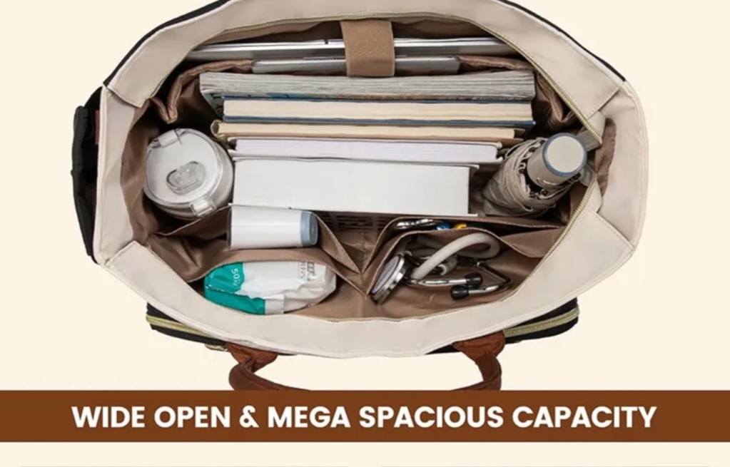 Wide-open interior with room for a laptop, files and essentials